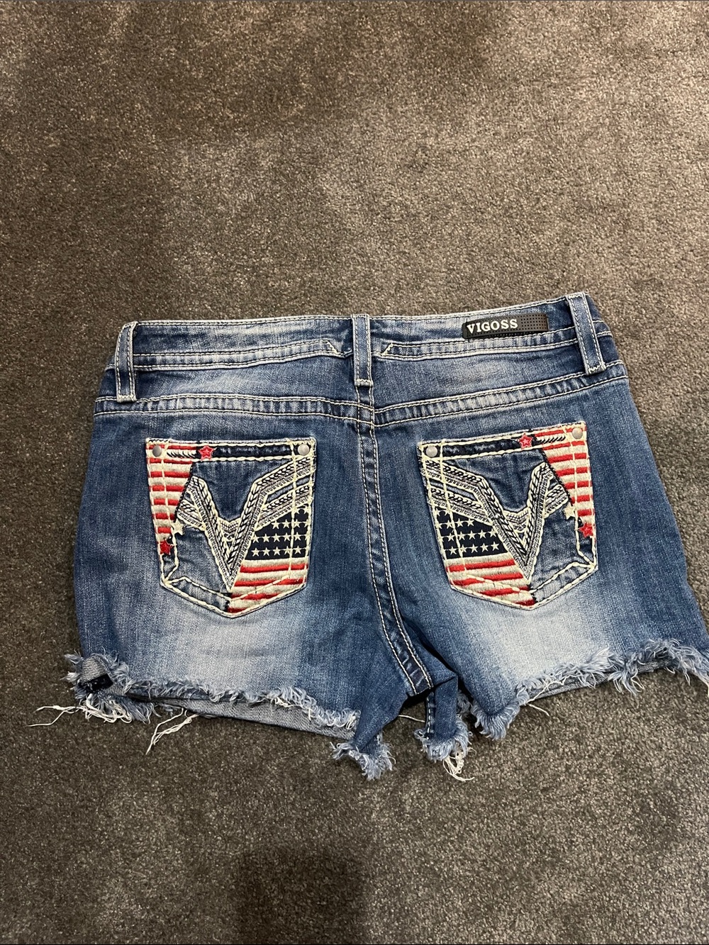 Vigoss Blue Denim Shorts with American Flag Pocket Detail